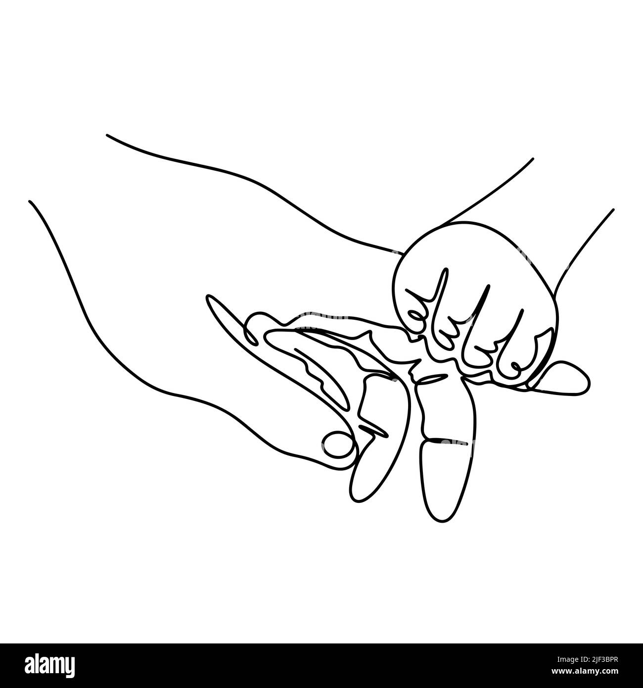 Baby hand holding mom adult hand by finger line art Stock Vector