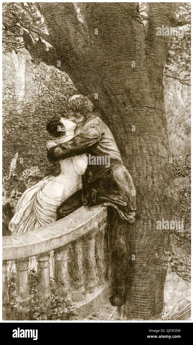 Max Klinger, Kuss (im Park), Kiss (in the Park), aquatint print from original etching and engraving, 1880-1887 Stock Photo