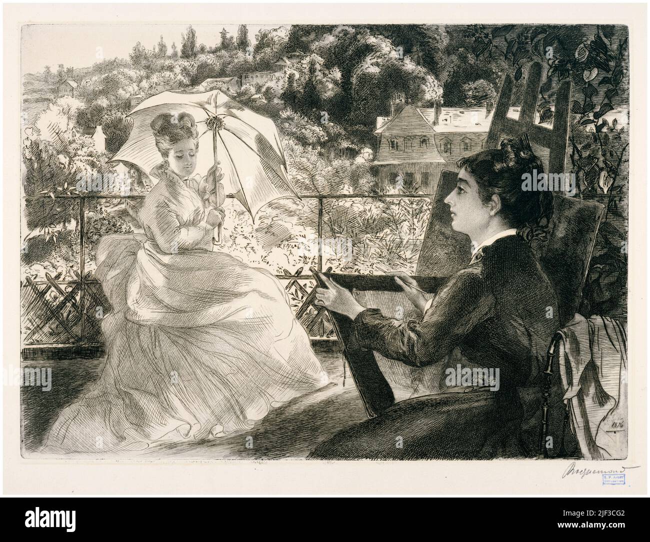 felix-bracquemond-la-terrasse-de-la-villa-brancas-etching-1876-stock