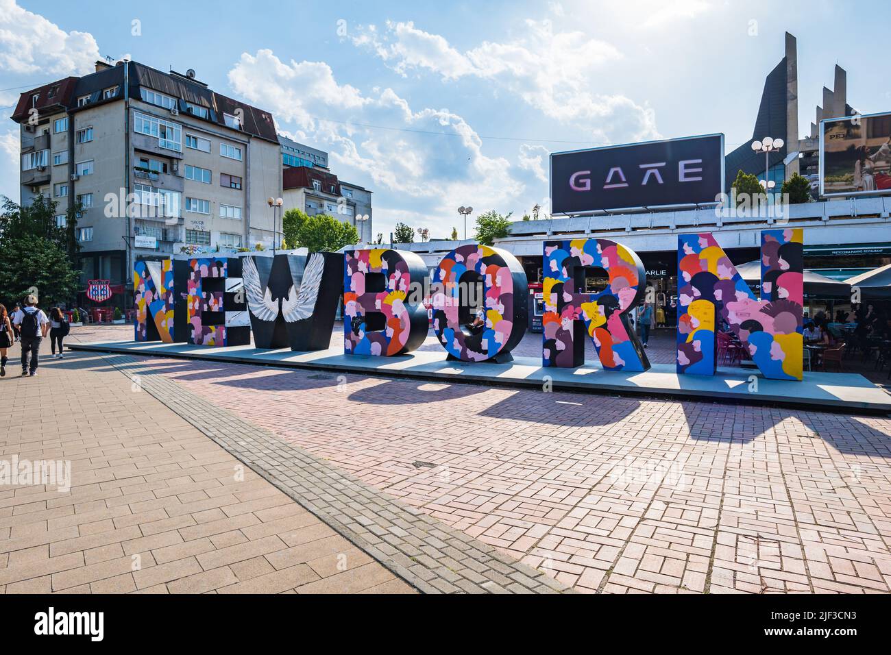 Pristina, Kosovo - June 2022: The Newborn Monument, a landmark in Pristina, Kosovo. It was unveiled on the day of independence declaration by Republic Stock Photo