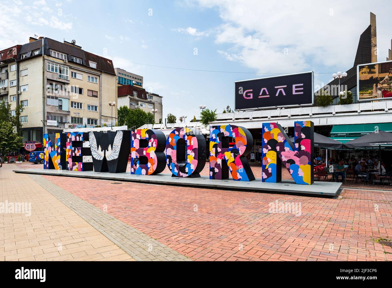 Pristina, Kosovo - June 2022: The Newborn Monument, a landmark in Pristina, Kosovo. It was unveiled on the day of independence declaration by Republic Stock Photo