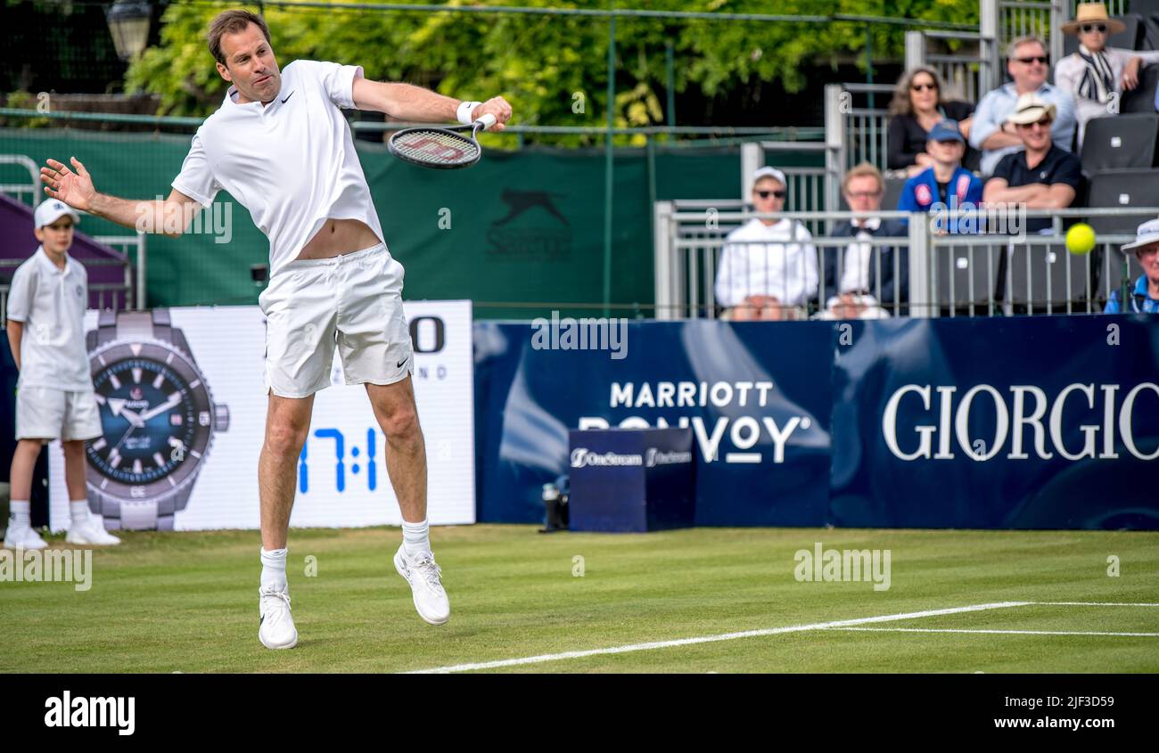 Greg rusedski plays a backhand hi-res stock photography and images