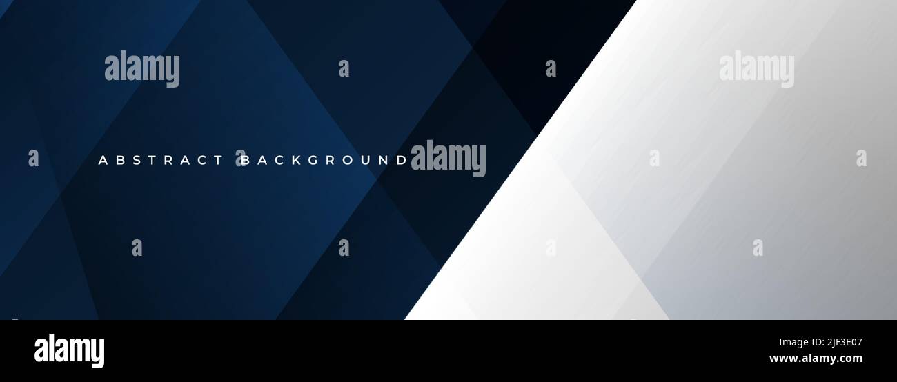 Blue and white modern abstract wide banner with geometric shapes. Dark