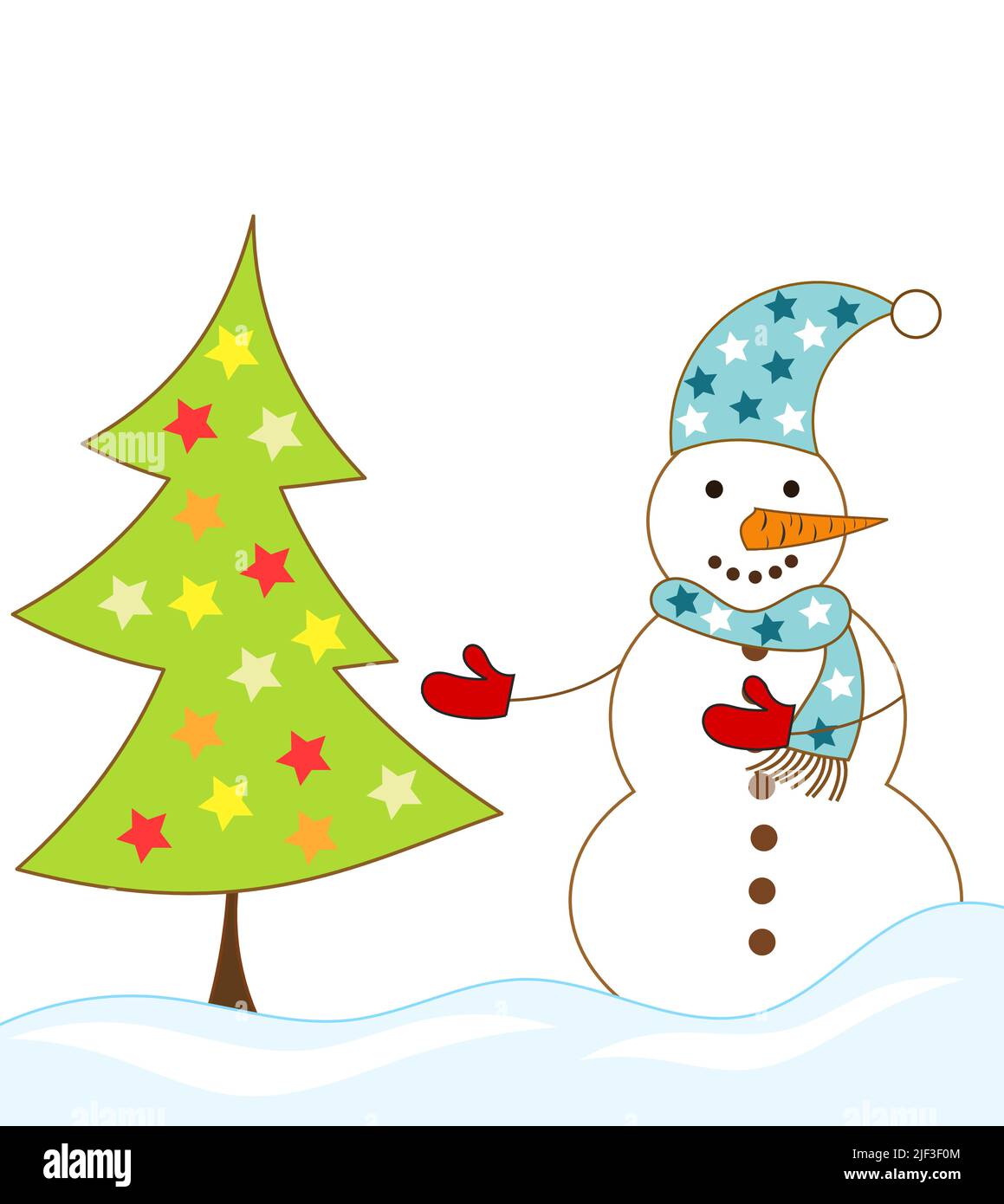Snowman and Christmas tree vector illustration Stock Vector Image & Art ...