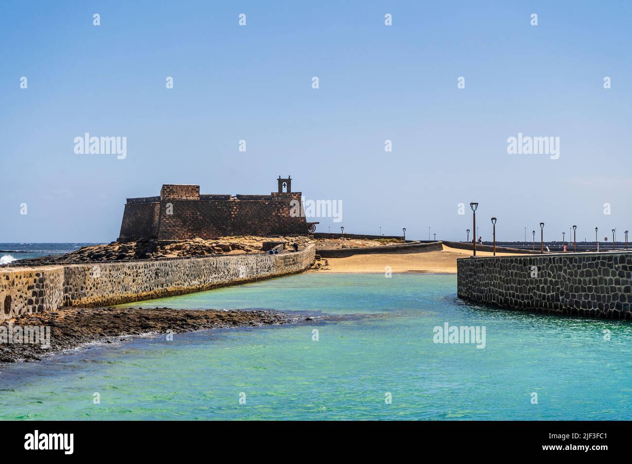 Historic San Gabriel Castle with bridges leading to it, Arrecife, Lanzarote, Canary Islands, Spain Stock Photo