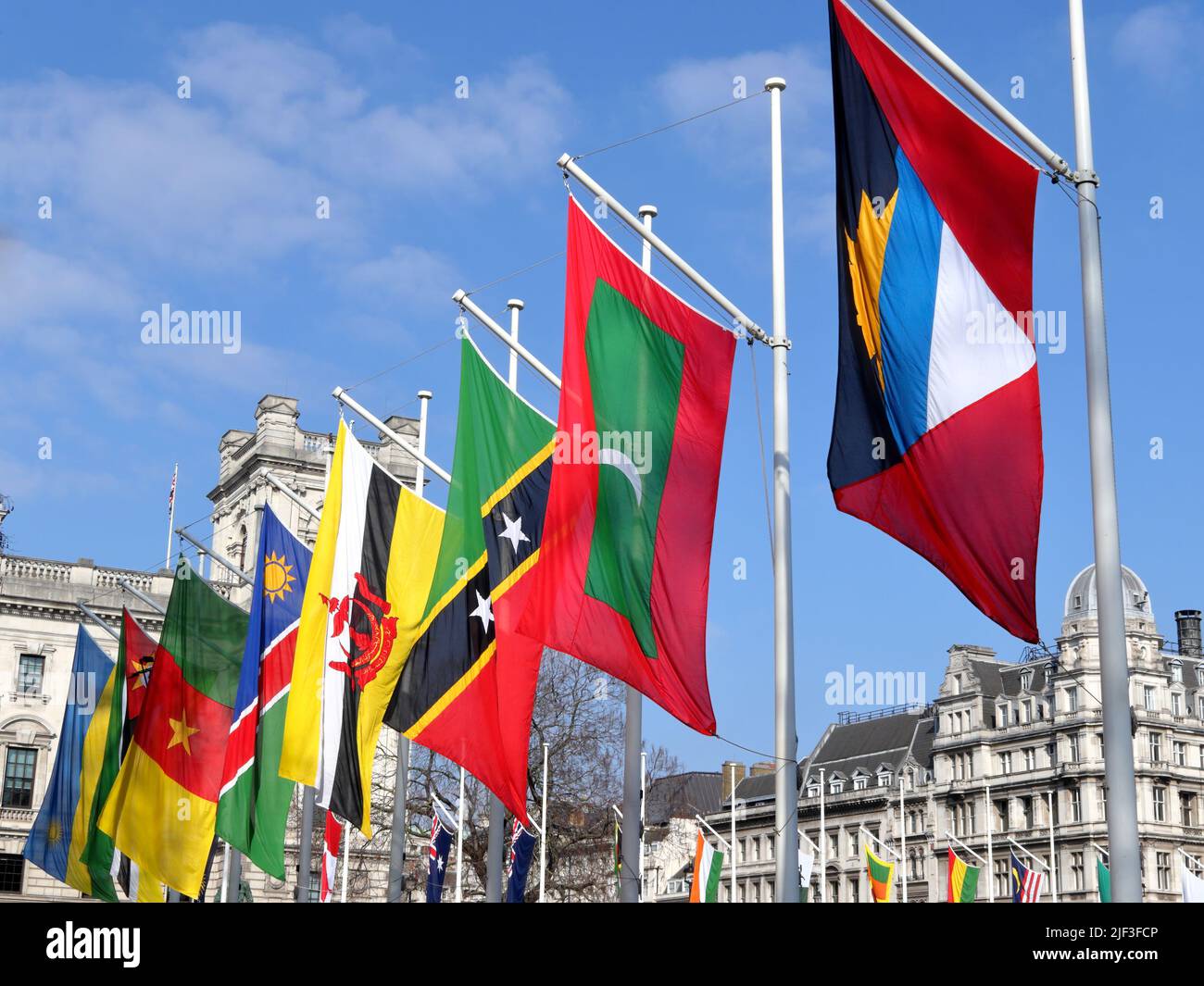 Flags of the Commonwealth of Nations in the Parliament Square Garden, London, United Kingdom Stock Photo