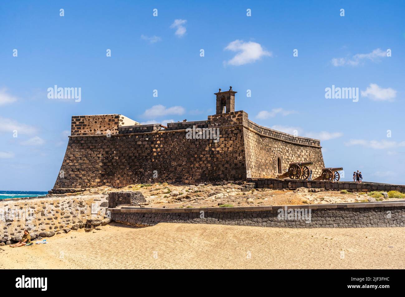 Historic San Gabriel Castle with bridges leading to it, Arrecife, Lanzarote, Canary Islands, Spain Stock Photo