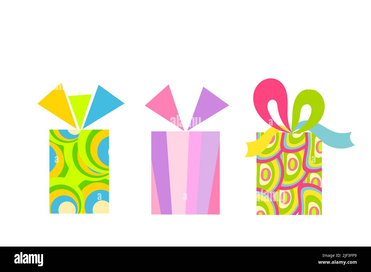 Three colorful patterned presents. Vector illustration Stock Vector ...