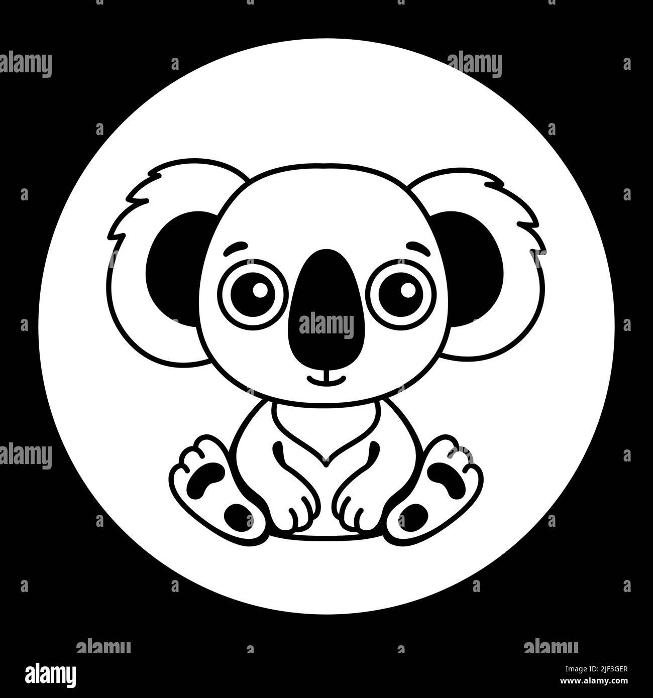 Black and white template funny koala. Silhouette of illustration for