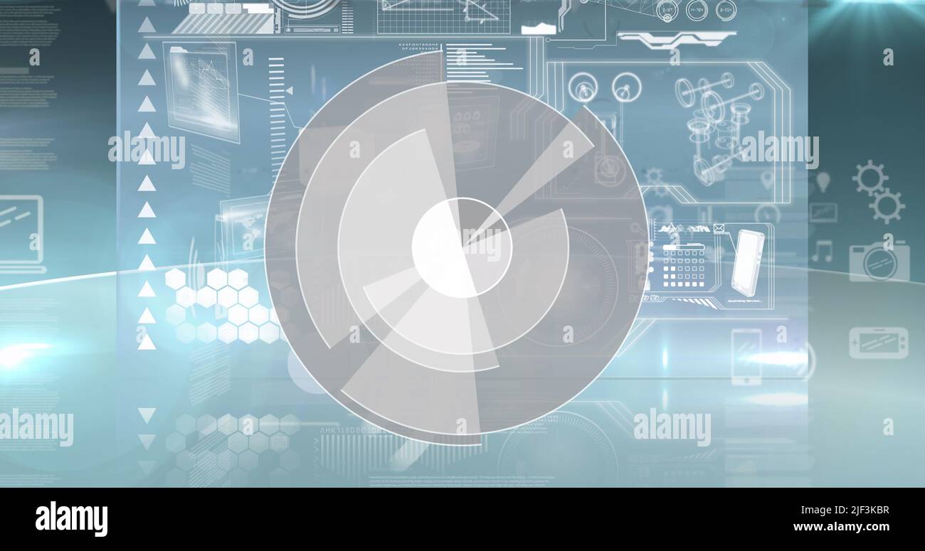Image of processing circle and light on scientific graph and data Stock Photo