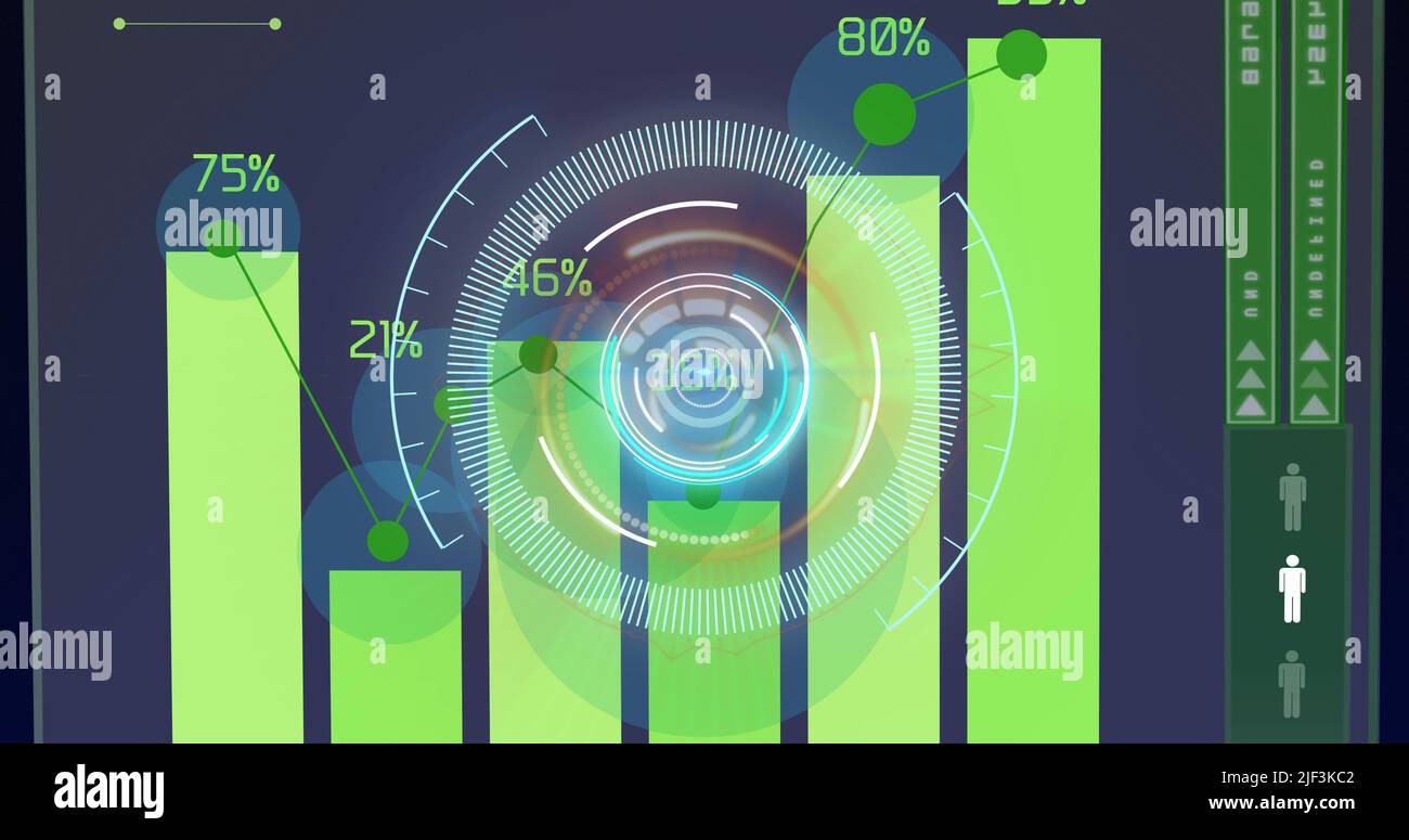 Image of light over processing circle on scientific graph Stock Photo