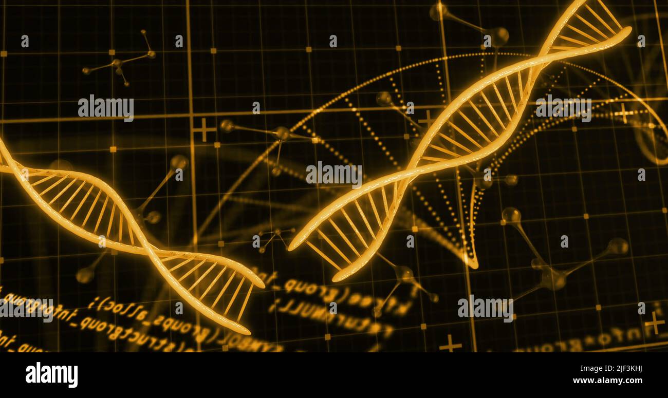 Image of dna strand and data processing on black background Stock Photo ...