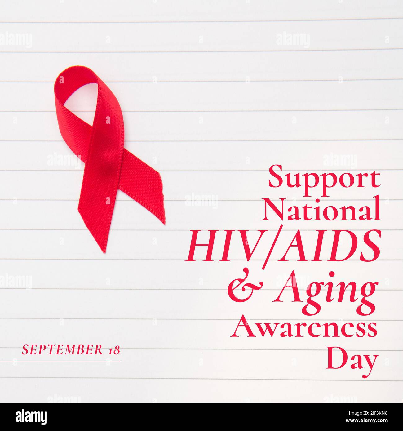 Red ribbon with support national hiv aids and aging awareness day text ...