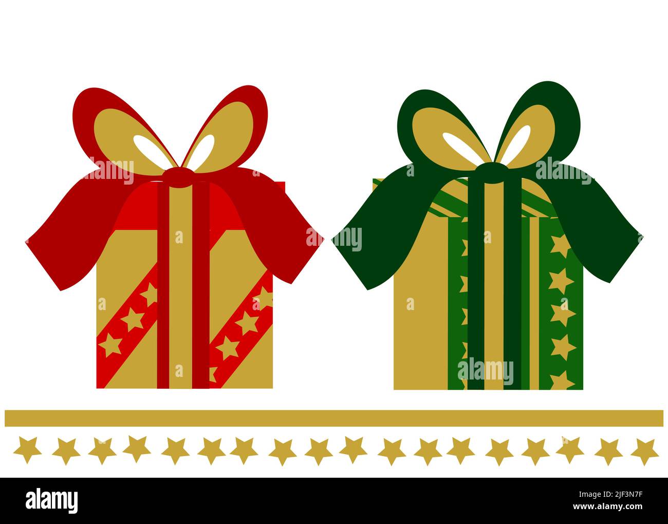 Two elegant red and green Christmas present boxes. Vector illustration Stock Vector