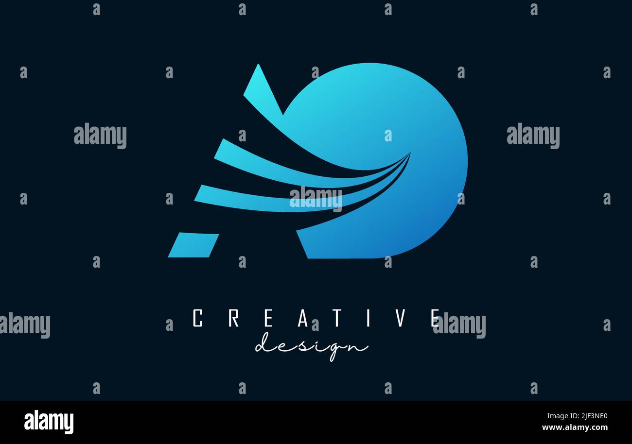 Creative blue letter AO A O logo with leading lines and road concept ...