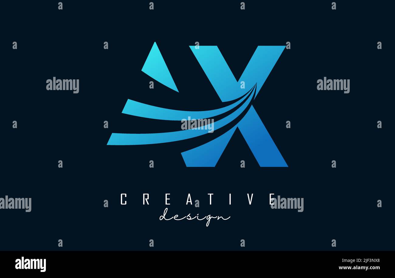 Creative blue letter AX A X logo with leading lines and road concept design. Letters with geometric design. Vector Illustration with letter and creati Stock Vector