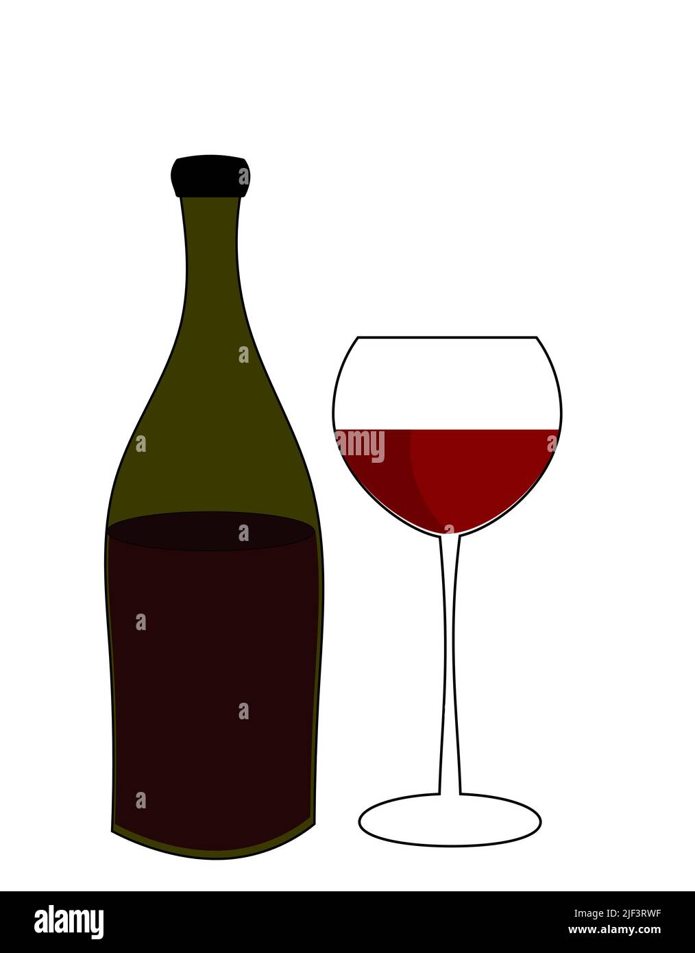 Glass of red wine and bottle. Vector illustration Stock Vector