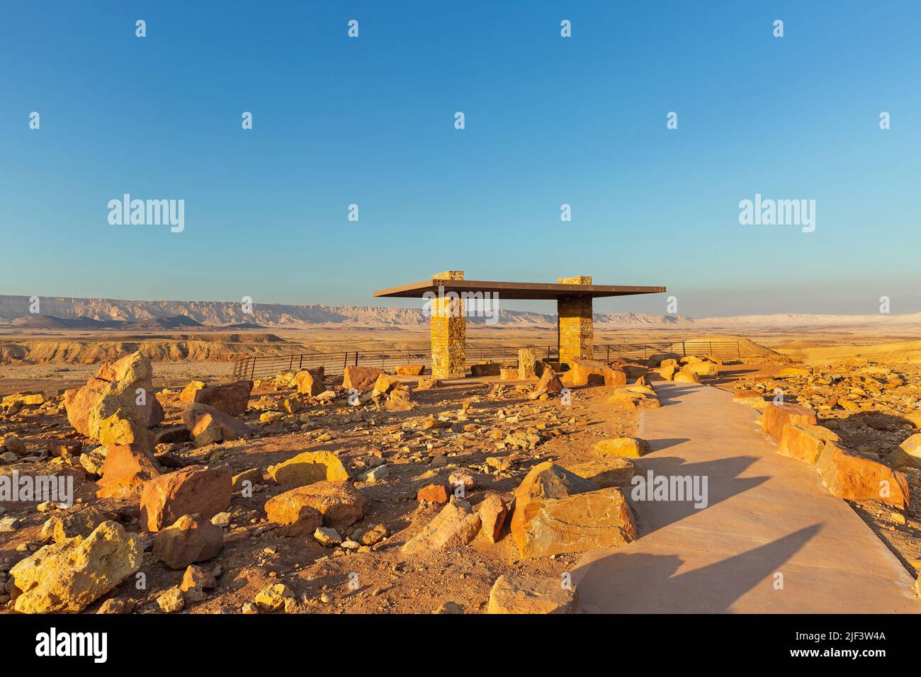 landscape at sunset in the Negev desert crater Mitzpe Ramon Israel Stock Photo