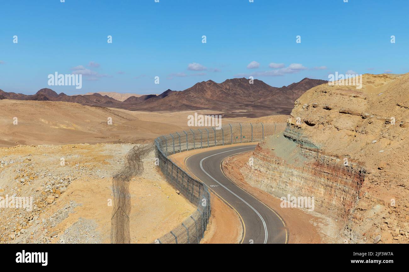 Beautiful road in the Arava desert Israel on the border with Egypt Stock Photo