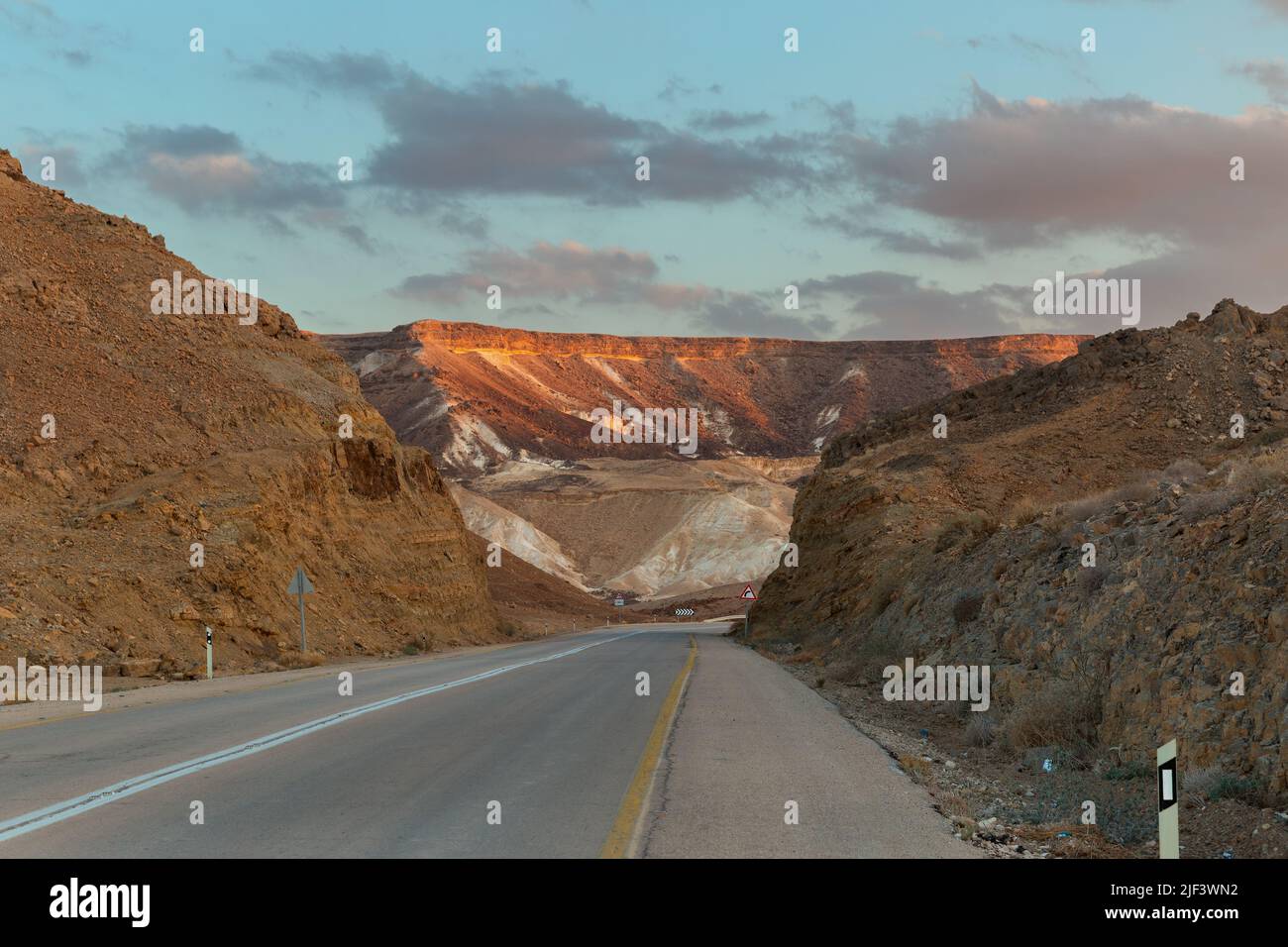 beautiful road at sunset in Negev desert Israel Stock Photo