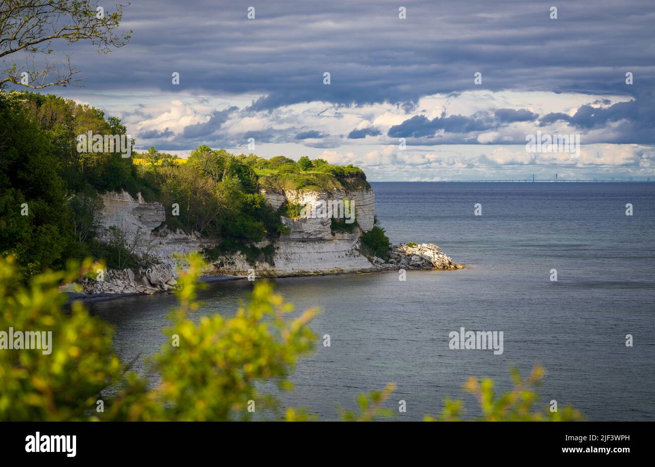 The view of the cliffs covered with green vegetation against the blue ...