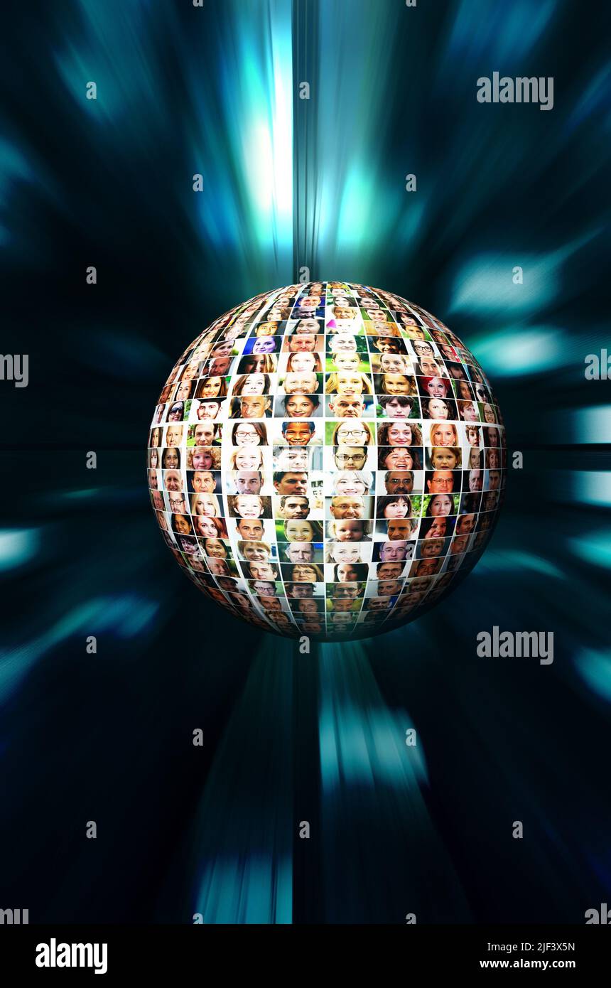 sphere with people faces, social media concept Stock Photo