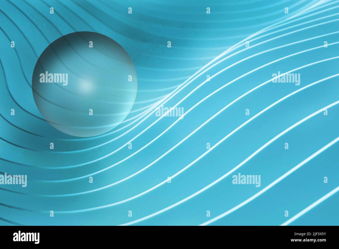 blue sphere and wavy lines backdrop Stock Photo
