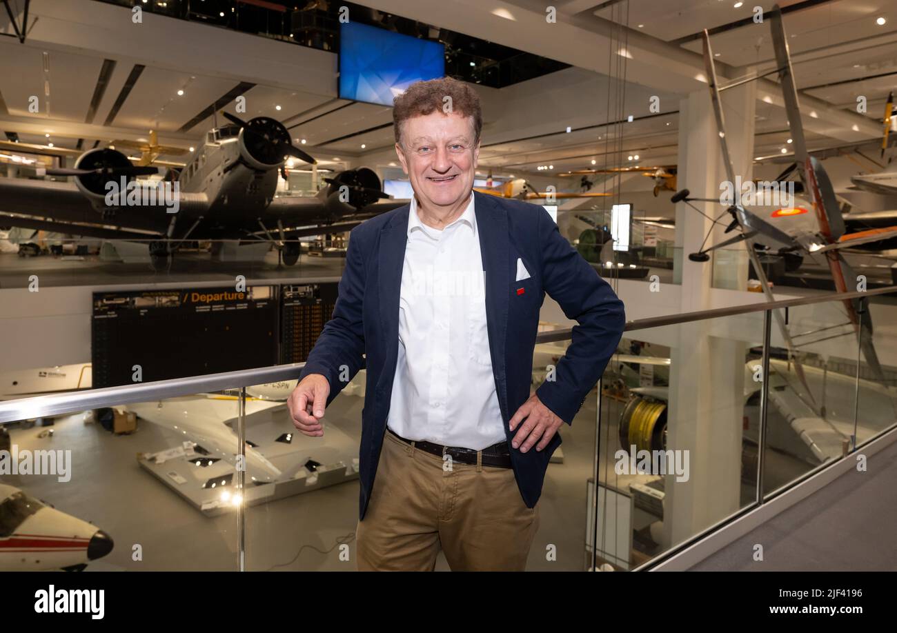 Munich, Germany. 29th June, 2022. Wolfgang Heckl, Director General, stands in the aviation exhibition during a press tour of the Deutsches Museum. The Deutsches Museum will reopen exhibitions on 20,000 square meters on July 8, 2022, after a break of several years for renovation. This will mark the completion of the first part of the work, which is scheduled to last until 2028 and cost 750 million euros. Credit: Sven Hoppe/dpa/Alamy Live News Stock Photo