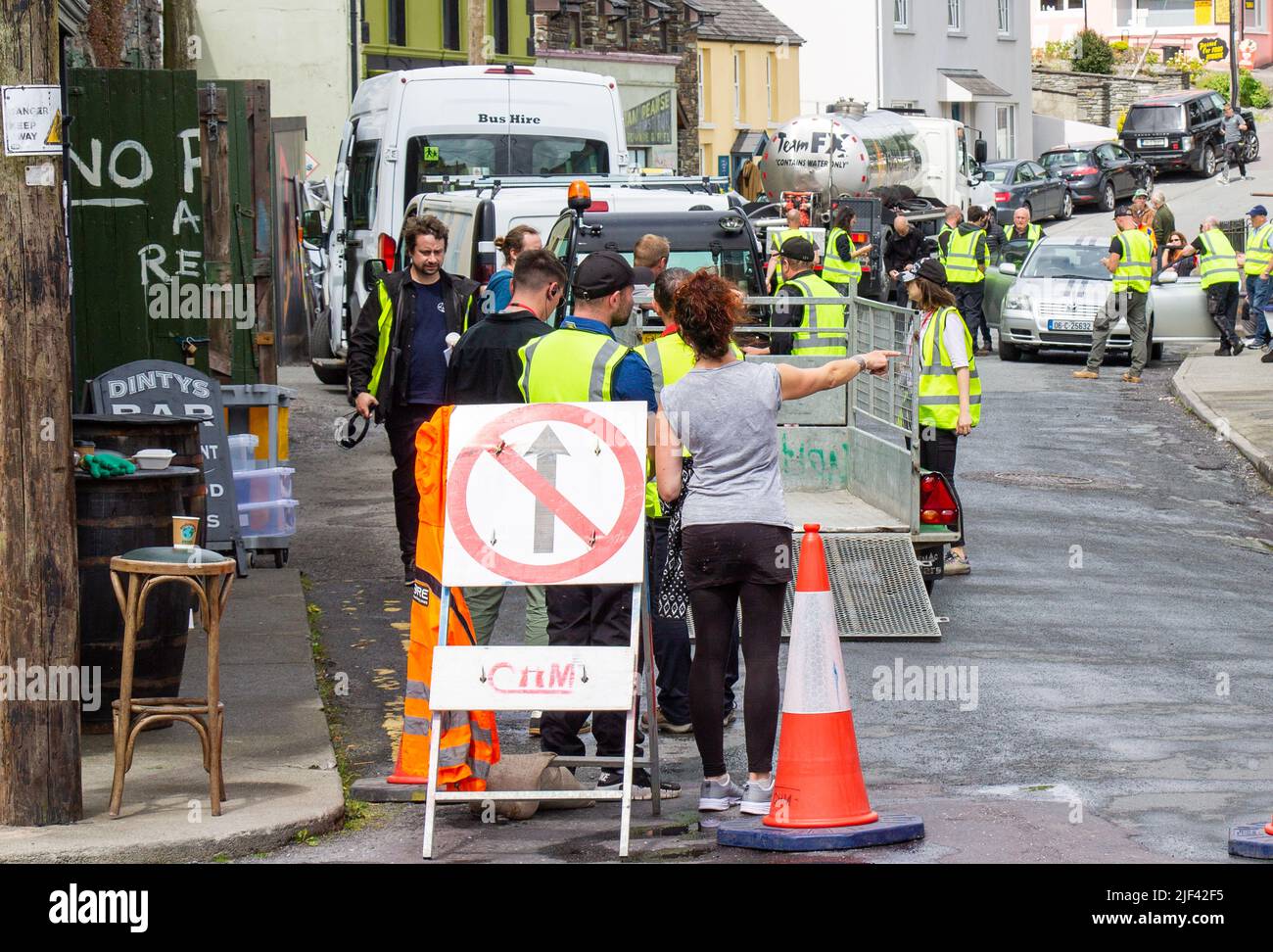 Film set on streets of Union Hall, West Cork, Ireland Stock Photo