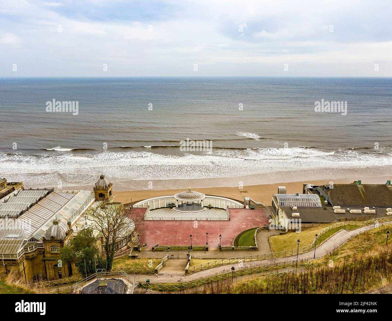 View from south cliff at Scarborough looking towards the Spa ballroom, outdoor entertainment venue Stock Photo