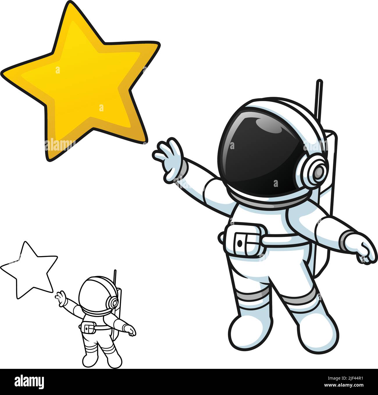 Cute Astronaut Standing Reaching Star with Black and White Line Art  Drawing, Science Outer Space, Vector Character Illustration, Outline Cartoon  Stock Vector Image & Art - Alamy