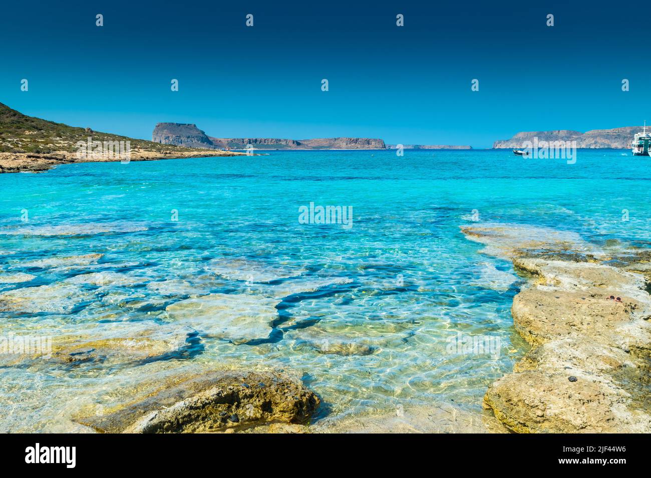 Amazing crystal clear water in the Balos Lagoon, Crete, Greece Stock