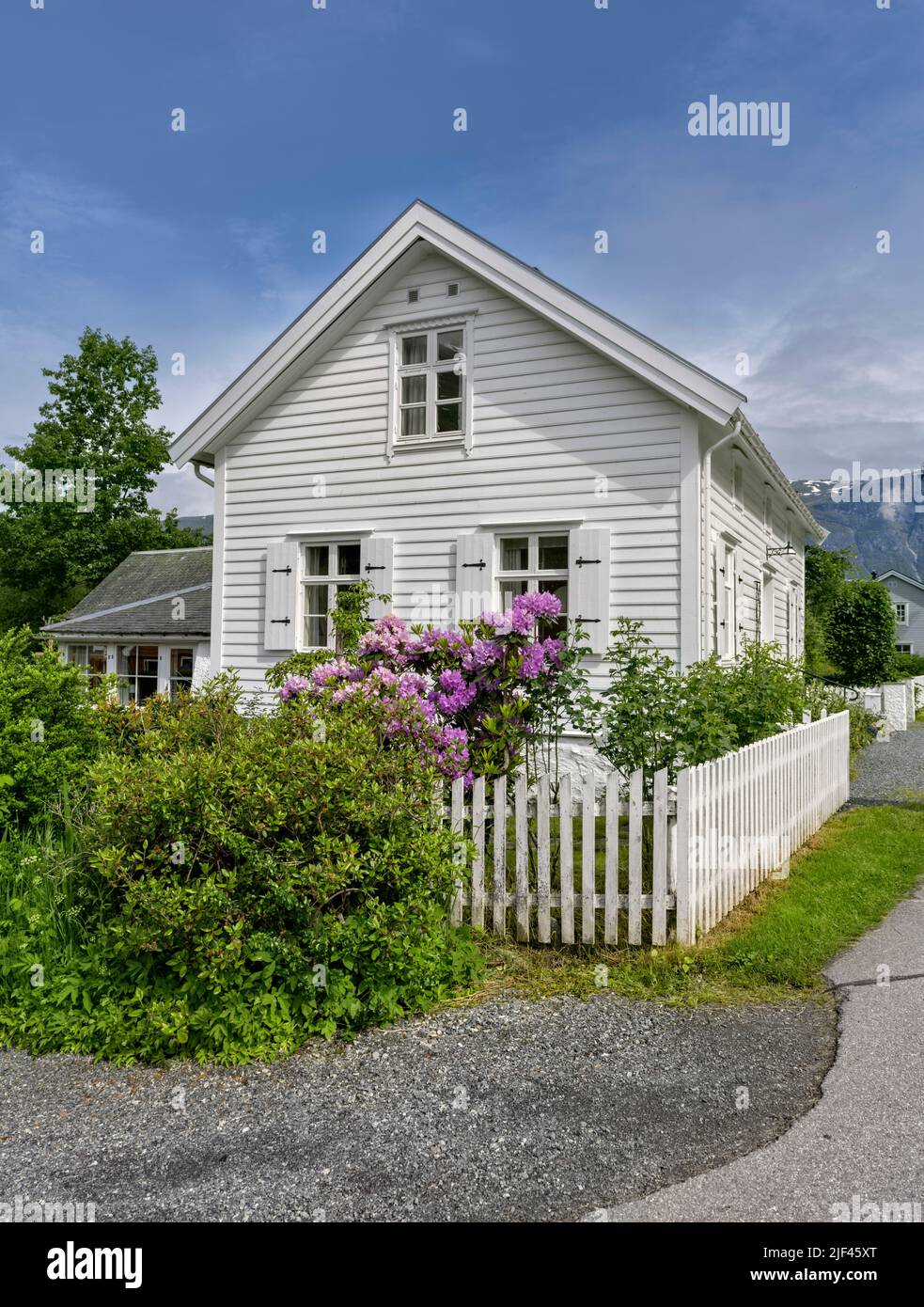 White timber built house, Olden Norway Stock Photo Alamy
