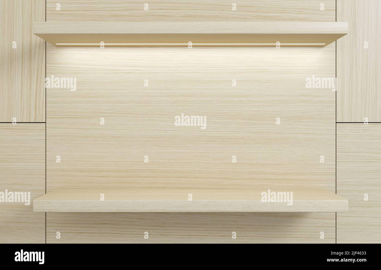 White wooden shelves for goods showcase Stock Photo Alamy