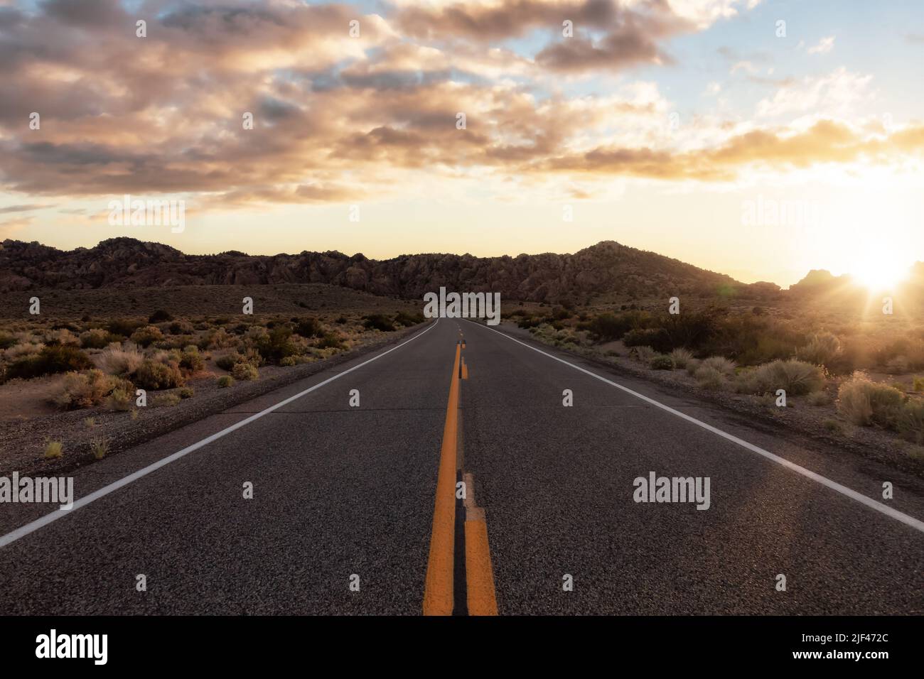 Scenic highway in the mountain landscape. Sunset Sky Stock Photo - Alamy