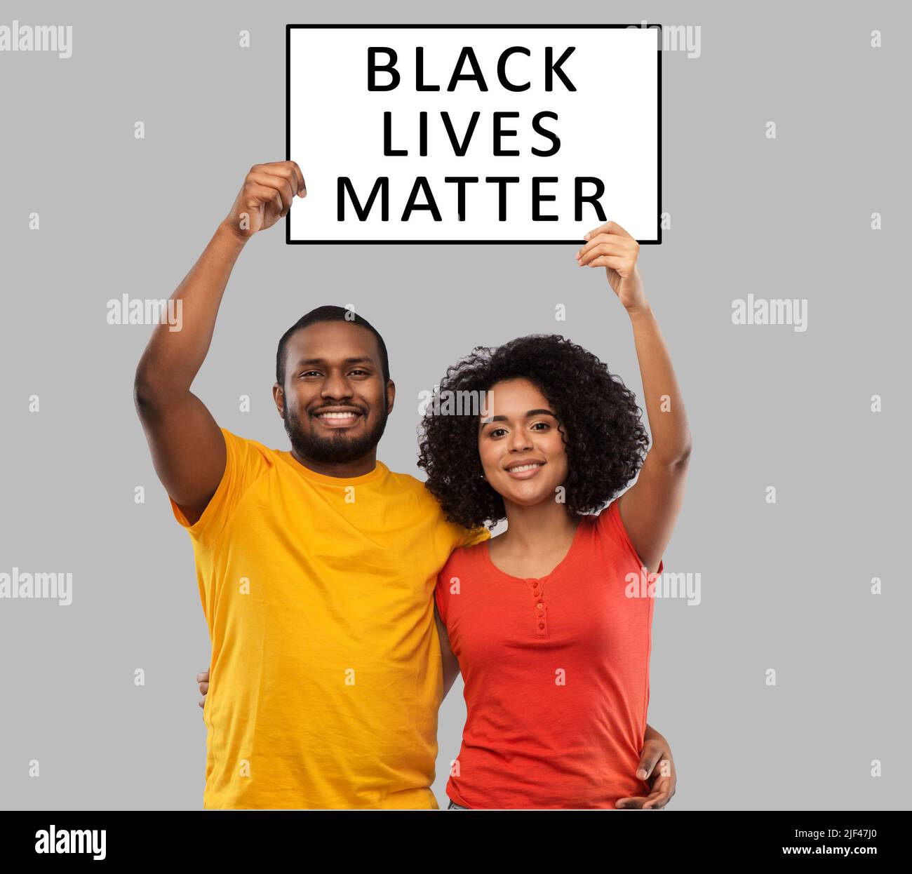 african couple with black lives matter banner Stock Photo Alamy