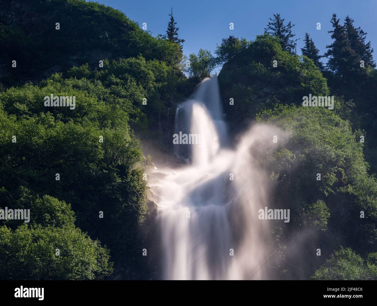 Bridal Veil Falls down cliffs of Keystone Canyon outside Valdez in