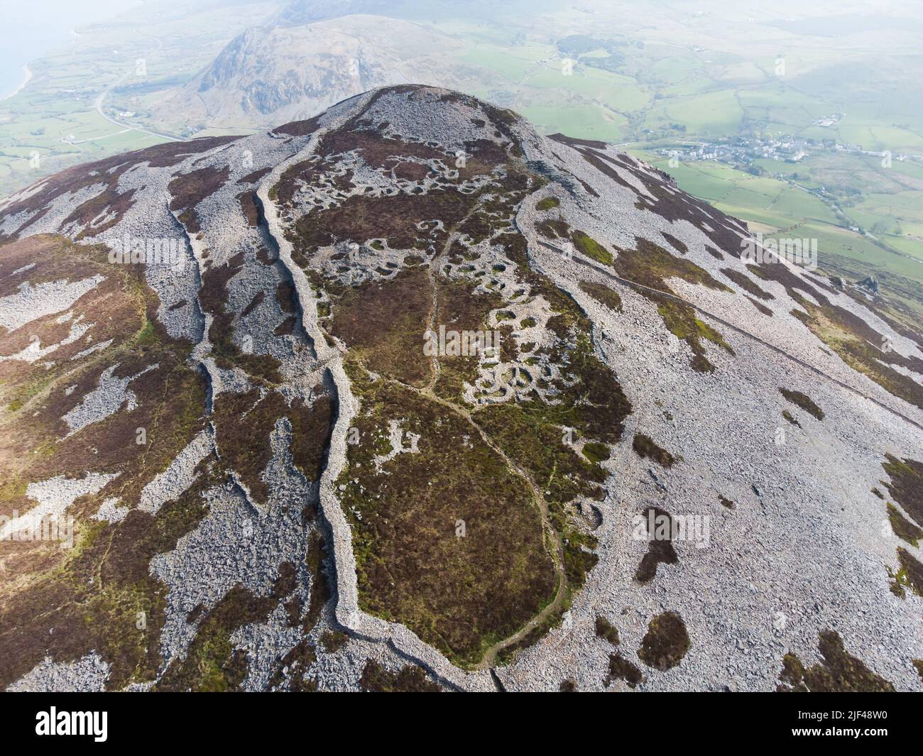 Aerial view of Tre'r Ceiri Iron Age hillfort in North Wales Stock Photo
