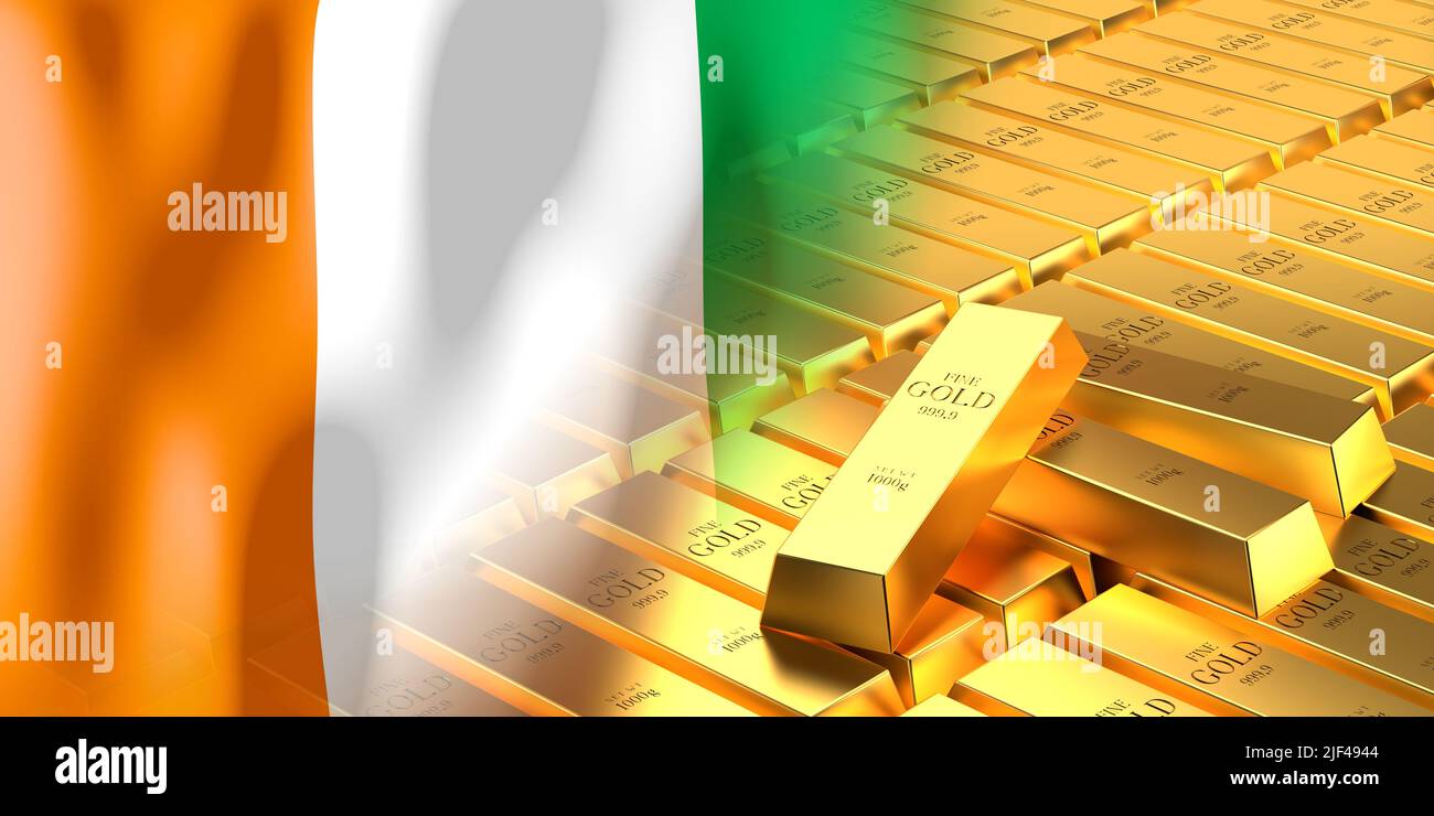 Ivory Coast flag and gold ingots - 3D illustration Stock Photo - Alamy