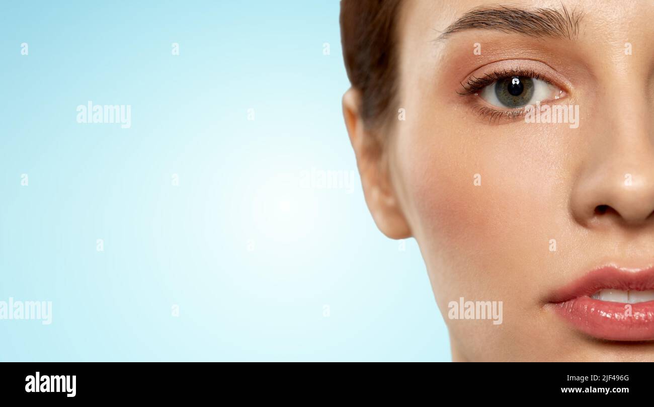 close up of beautiful young woman face and eyes Stock Photo - Alamy