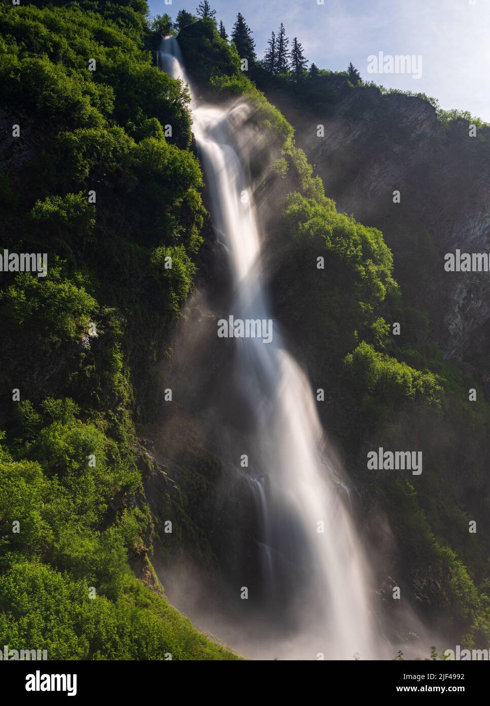Bridal Veil Falls down cliffs of Keystone Canyon outside Valdez in