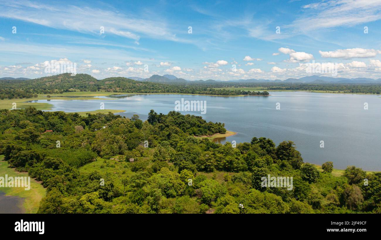 Lake among green hills drone hi-res stock photography and images - Alamy