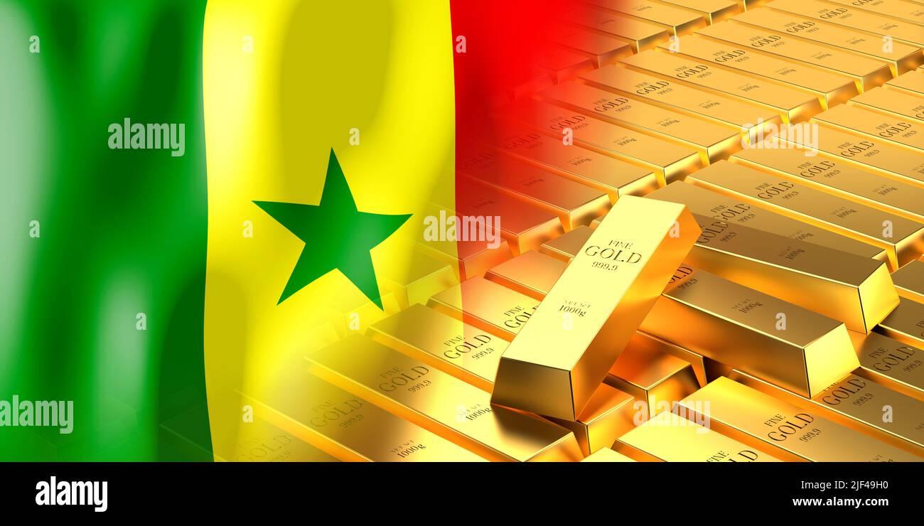 Senegal flag and gold ingots - 3D illustration Stock Photo