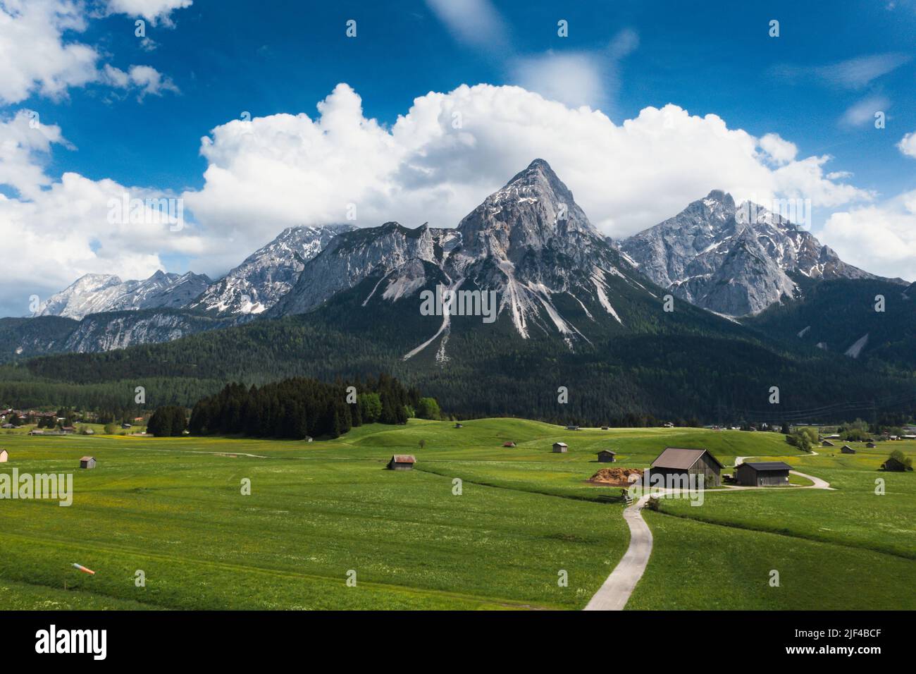 View from Lermoos to Ehrwald and Zugspitze, Zugspitz Massif, Tyrol ...