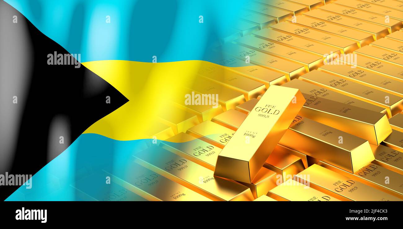 The Bahamas flag and gold ingots 3D illustration Stock Photo Alamy