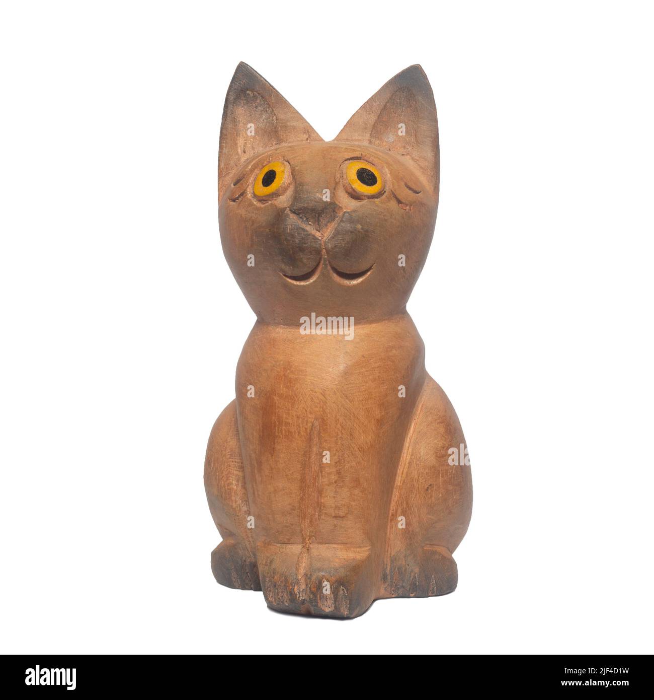 Hand Carved Wood Cat Sculptures on white background. vintage style