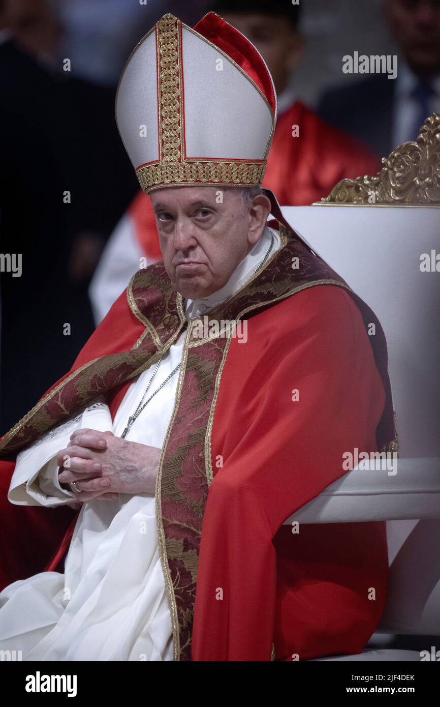 Vatican City, Vatican,. 29 June 2022. Pope Francis celebrates a Mass on