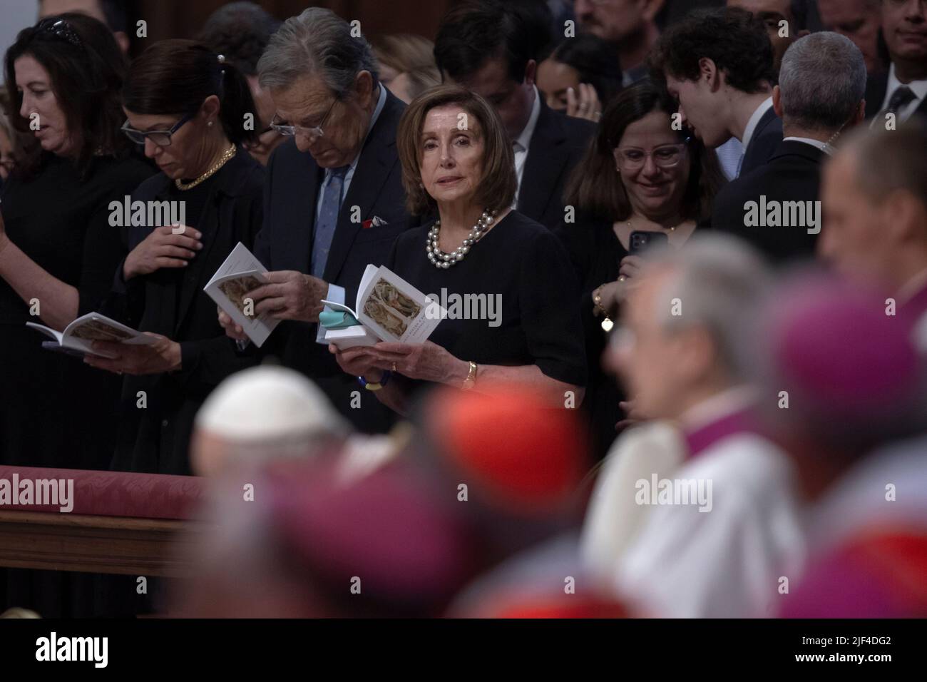 Vatican City, Vatican,. 29 June 2022. Speaker of the House Nancy Pelosi looks at Pope Francis as he celebrates a Mass on the Solemnity of Saints Peter and Paul, in St. Peter's Basilica. Credit: Maria Grazia Picciarella/Alamy Live News Stock Photo