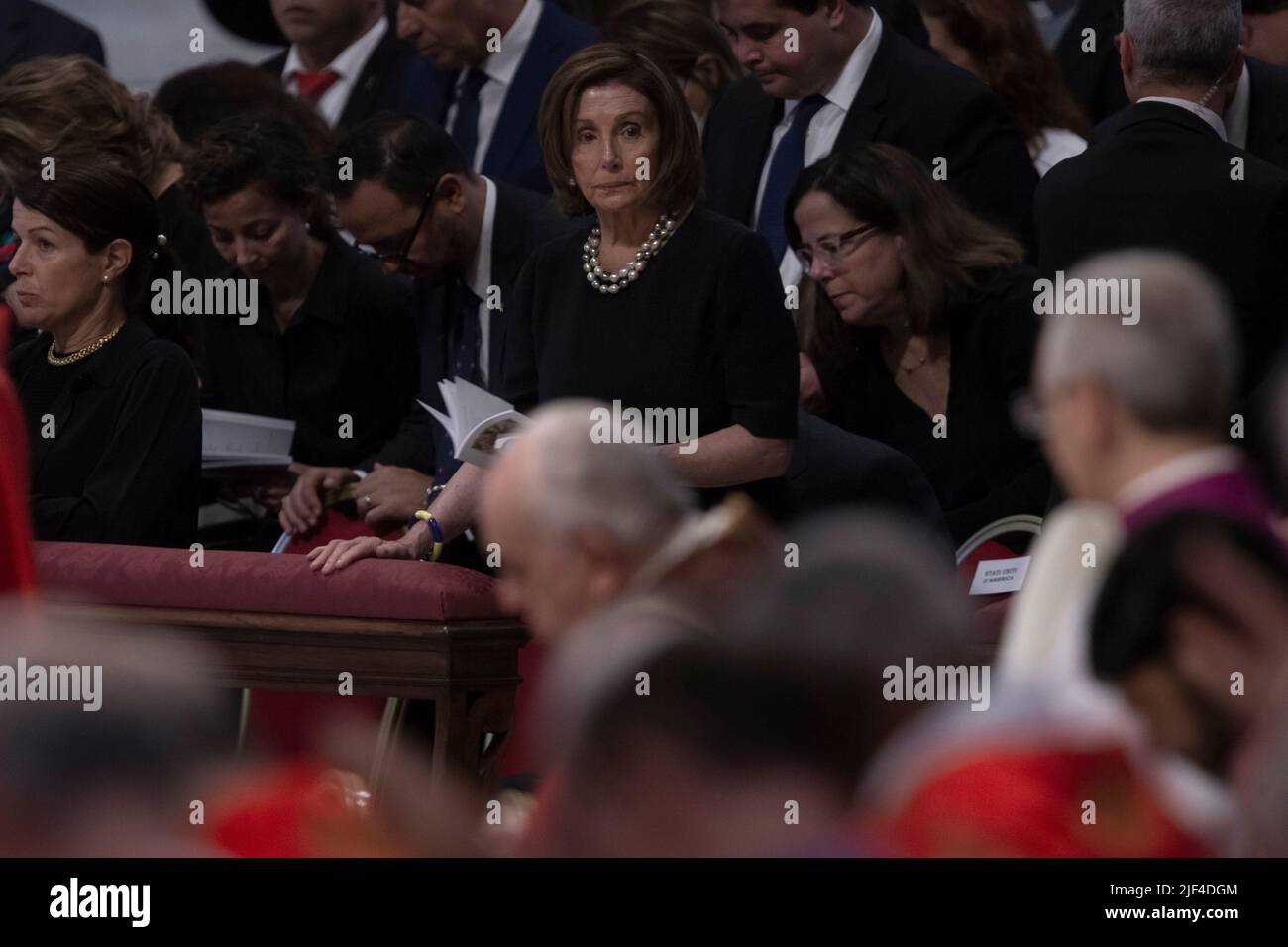 Vatican City, Vatican,. 29 June 2022. Speaker of the House Nancy Pelosi looks at Pope Francis as he celebrates a Mass on the Solemnity of Saints Peter and Paul, in St. Peter's Basilica. Credit: Maria Grazia Picciarella/Alamy Live News Stock Photo