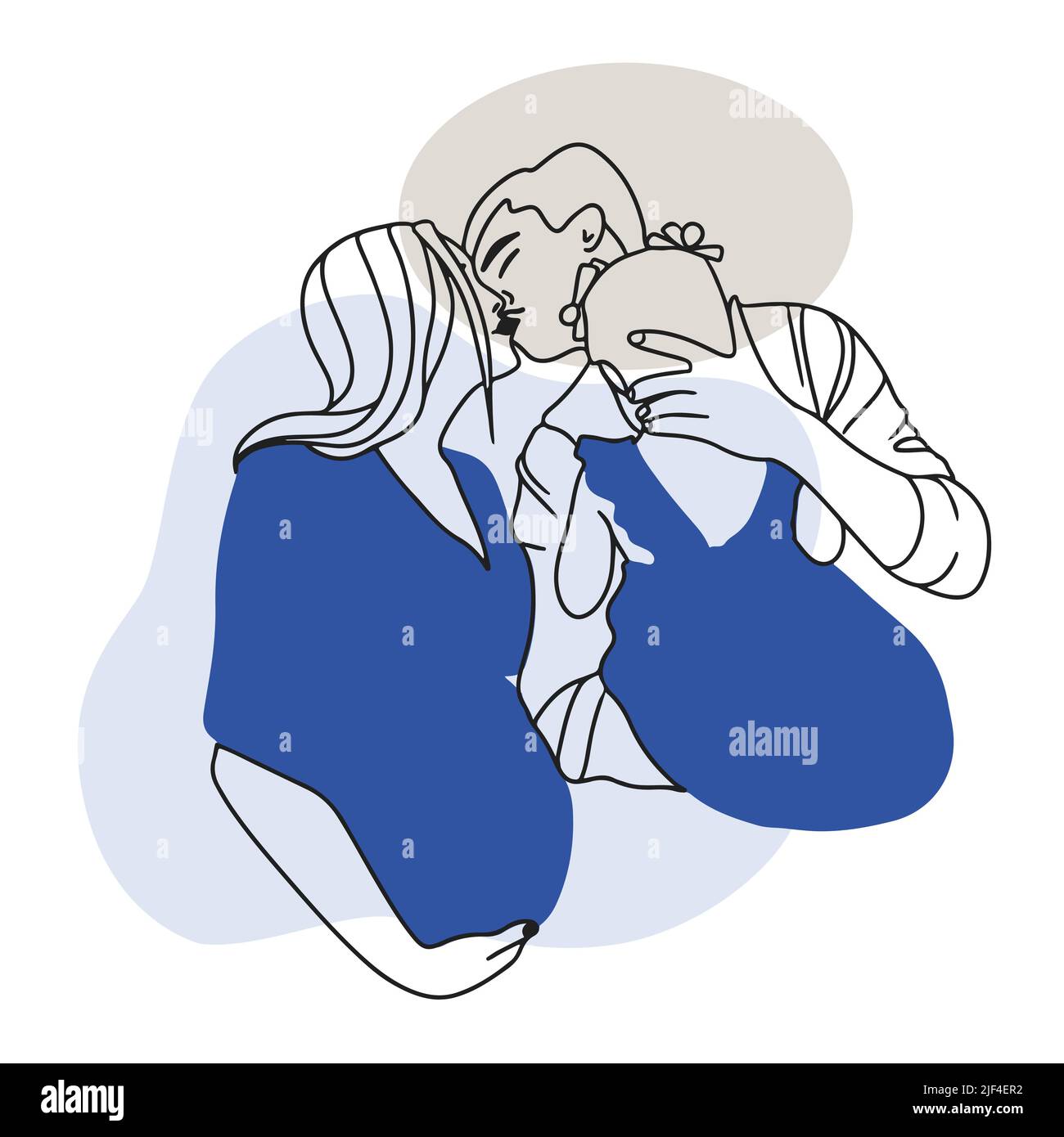 Happy family, mom and dad are holding a baby, kiss, parents love ...